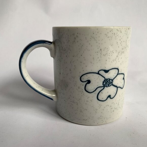 Vintage North Carolina Blue Speckled Coffee Mug Pink Dogwood Flowers Ceramic - Picture 3 of 6